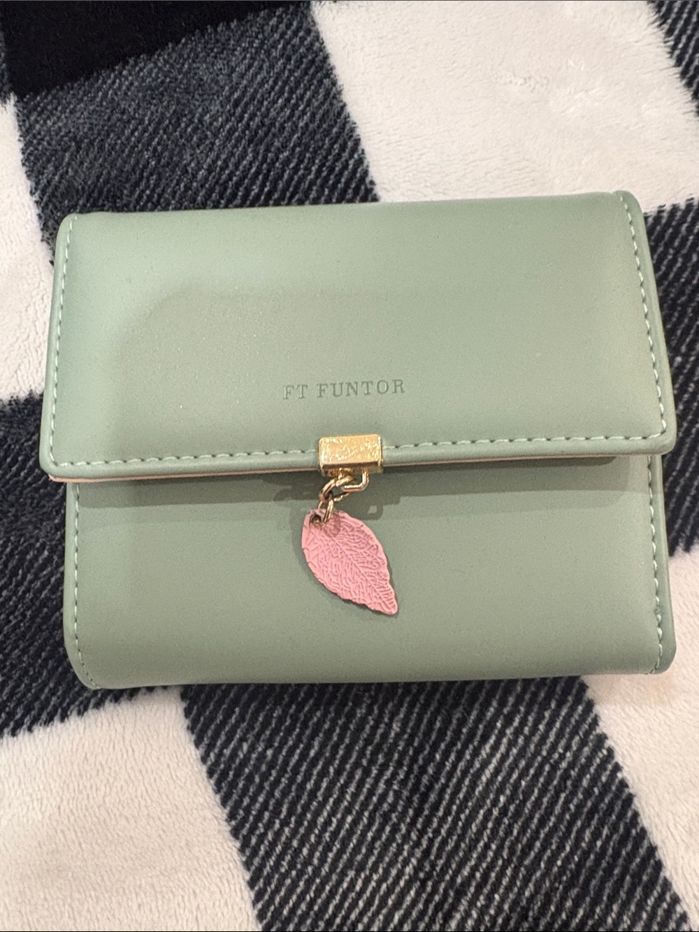 Mint Green FT FUNTOR Wallet with Pink Leaf Charm